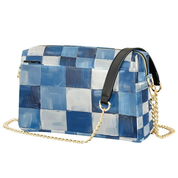 FORMRS Women Crossbody Purse with Chain Strap Vegan Leather Shoulder Handbag, Blue and Gray Plaid Pattern