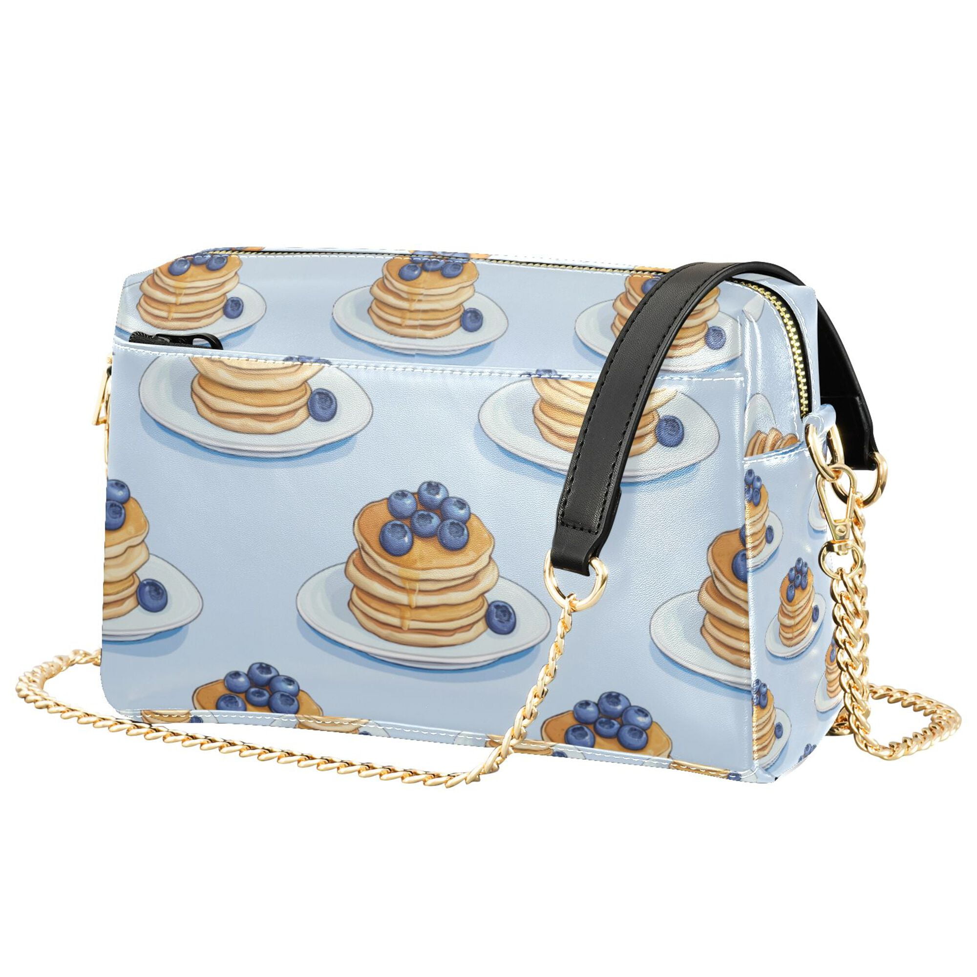 FORMRS Women Crossbody Purse with Chain Strap Vegan Leather Shoulder Handbag, Blueberry Pancake Pattern