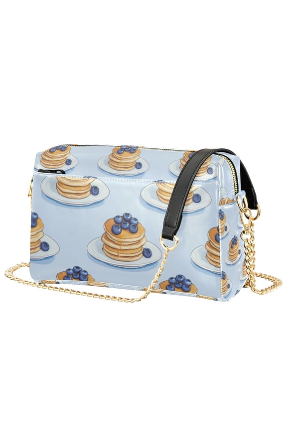 Women Crossbody Purse with Chain Strap Vegan Leather Shoulder Handbag, Blueberry Pancake Pattern