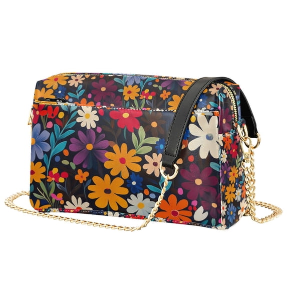 FORMRS Women Crossbody Purse with Chain Strap Vegan Leather Shoulder Handbag, Bright Colorful Flowers Pattern