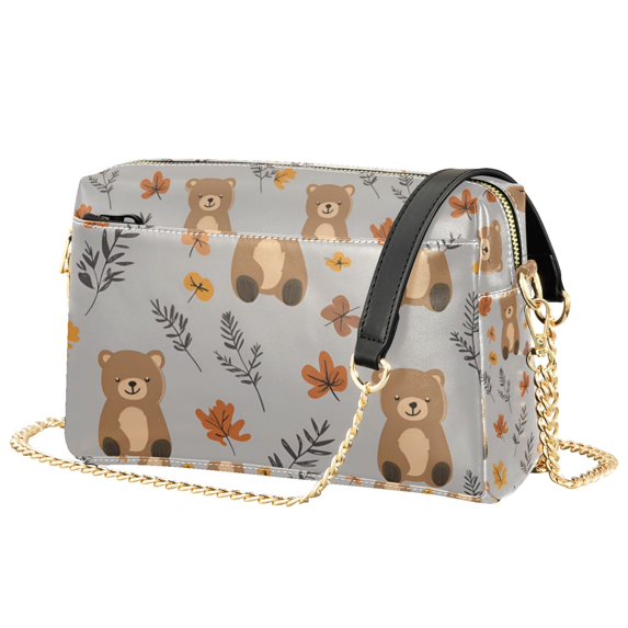 FORMRS Women Crossbody Purse with Chain Strap Vegan Leather Shoulder Handbag, Brown Cartoon Bears