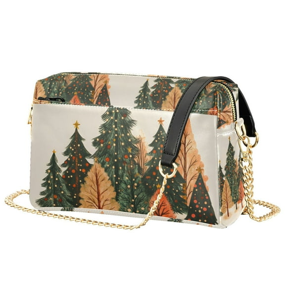 FORMRS Women Crossbody Purse with Chain Strap Vegan Leather Shoulder Handbag, Brown Christmas Trees