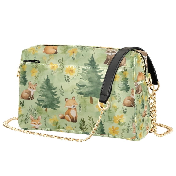 FORMRS Women Crossbody Purse with Chain Strap Vegan Leather Shoulder Handbag, Cartoon Forest Animals