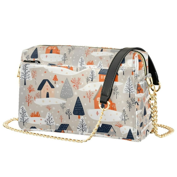 FORMRS Women Crossbody Purse with Chain Strap Vegan Leather Shoulder Handbag, Cartoon Gray Houses