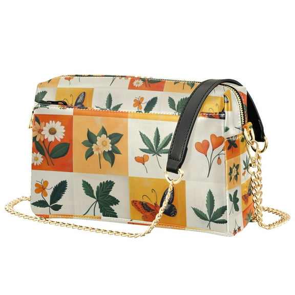 FORMRS Women Crossbody Purse with Chain Strap Vegan Leather Shoulder Handbag, Cartoon Plants