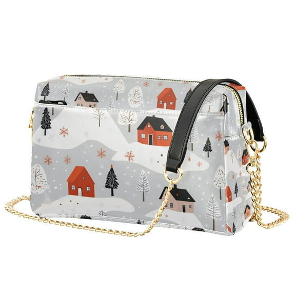 FORMRS Women Crossbody Purse with Chain Strap Vegan Leather Shoulder Handbag, Cartoon Red Houses