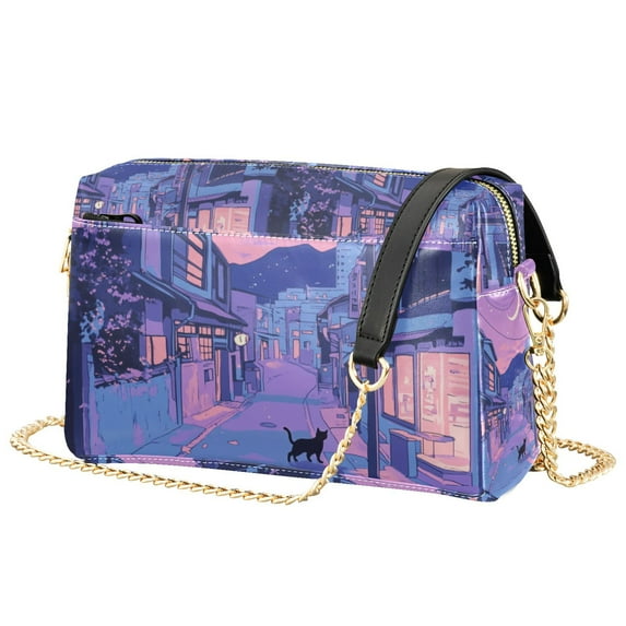 FORMRS Women Crossbody Purse with Chain Strap Vegan Leather Shoulder Handbag, Cat Walking in Street