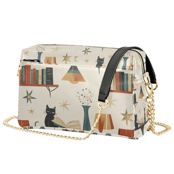 FORMRS Women Crossbody Purse with Chain Strap Vegan Leather Shoulder Handbag, Cats Reading Pattern