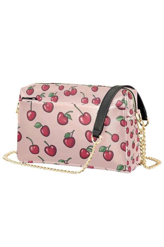 Women Crossbody Purse with Chain Strap Vegan Leather Shoulder Handbag, Cherries Pattern