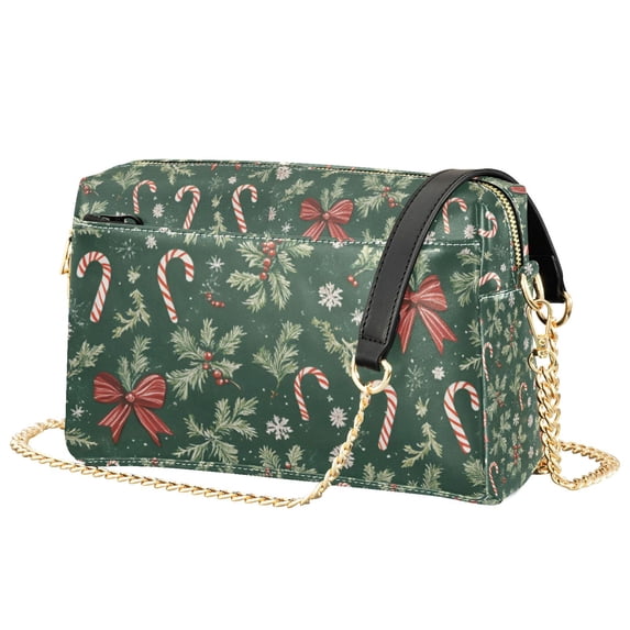 FORMRS Women Crossbody Purse with Chain Strap Vegan Leather Shoulder Handbag, Christmas Candy Cane