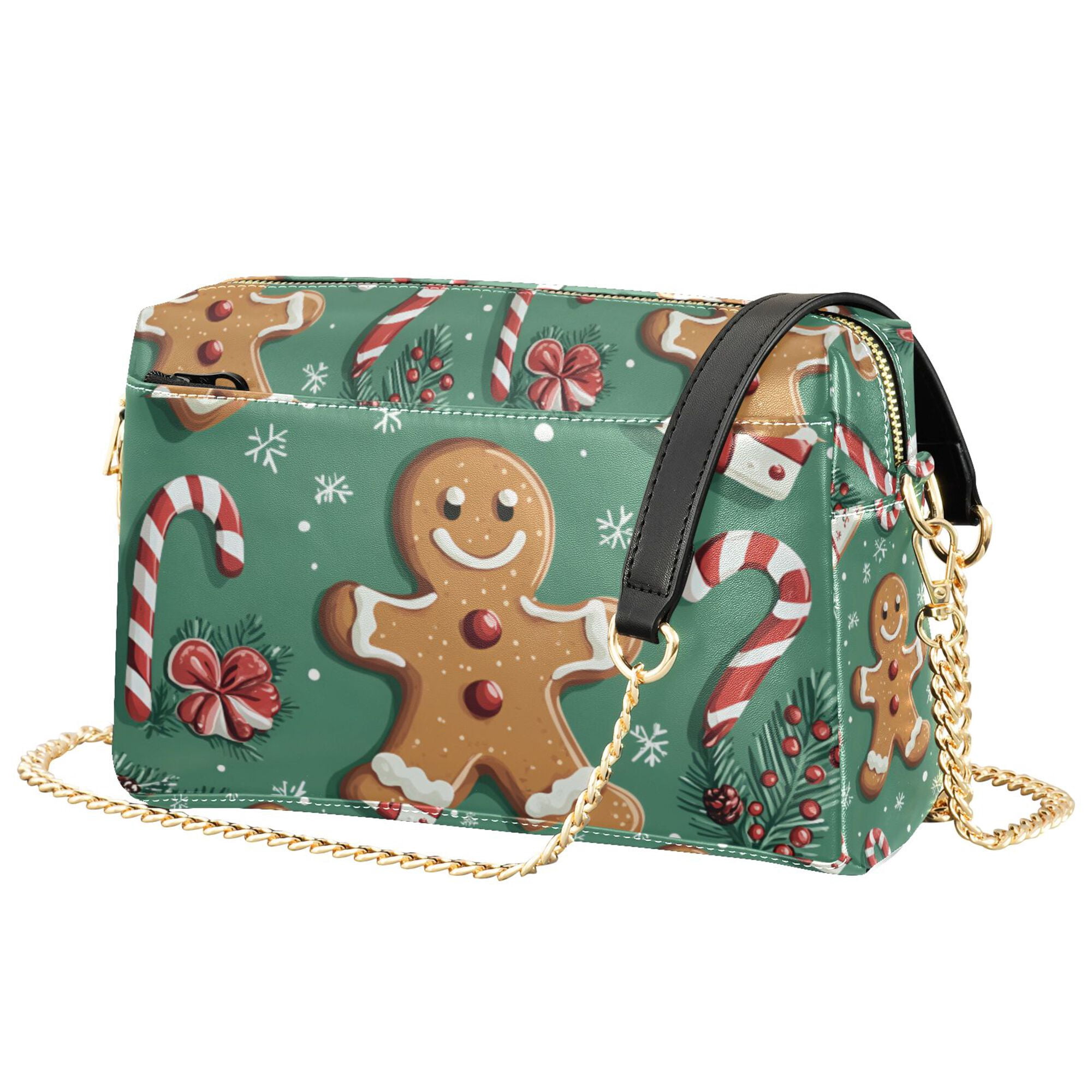 FORMRS Women Crossbody Purse with Chain Strap Vegan Leather Shoulder Handbag, Christmas Gingerbread