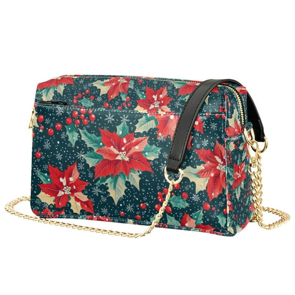 FORMRS Women Crossbody Purse with Chain Strap Vegan Leather Shoulder Handbag, Christmas Themed Leaves