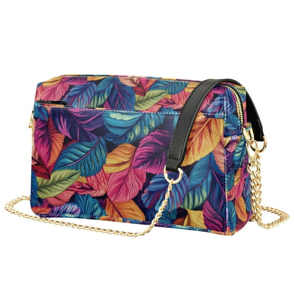 FORMRS Women Crossbody Purse with Chain Strap Vegan Leather Shoulder Handbag, Colorful Art Leaves Pattern