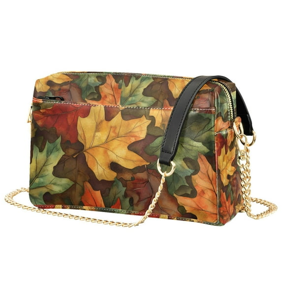 FORMRS Women Crossbody Purse with Chain Strap Vegan Leather Shoulder Handbag, Colorful Autumn Leaves