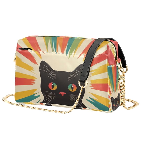 FORMRS Women Crossbody Purse with Chain Strap Vegan Leather Shoulder Handbag, Colorful Black Cat