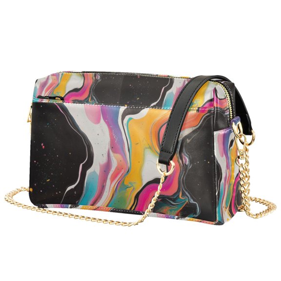 FORMRS Women Crossbody Purse with Chain Strap Vegan Leather Shoulder Handbag, Colorful Black