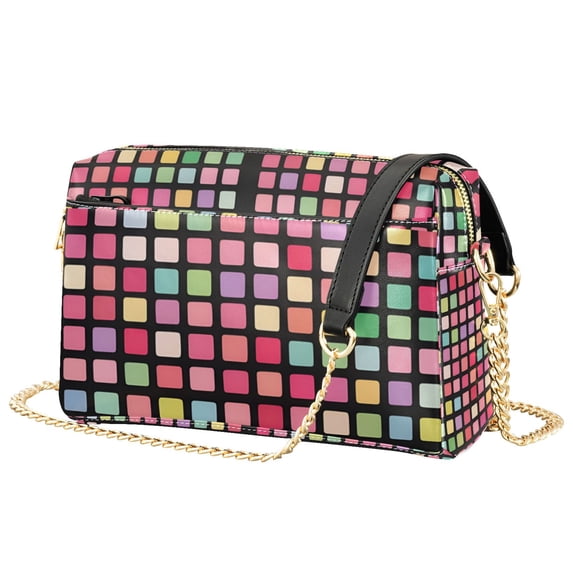 FORMRS Women Crossbody Purse with Chain Strap Vegan Leather Shoulder Handbag, Colorful Block Pattern