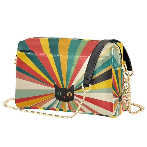 FORMRS Women Crossbody Purse with Chain Strap Vegan Leather Shoulder Handbag, Colorful Cat