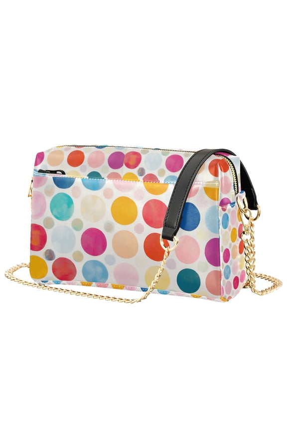 Women Crossbody Purse with Chain Strap Vegan Leather Shoulder Handbag, Colorful Circles