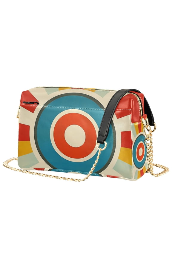 Women Crossbody Purse with Chain Strap Vegan Leather Shoulder Handbag, Colorful Circles