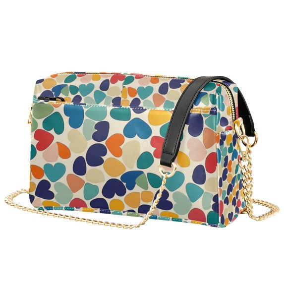 FORMRS Women Crossbody Purse with Chain Strap Vegan Leather Shoulder Handbag, Colorful Clover Pattern