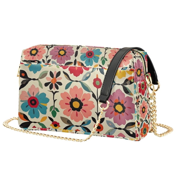 FORMRS Women Crossbody Purse with Chain Strap Vegan Leather Shoulder Handbag, Colorful Flowers