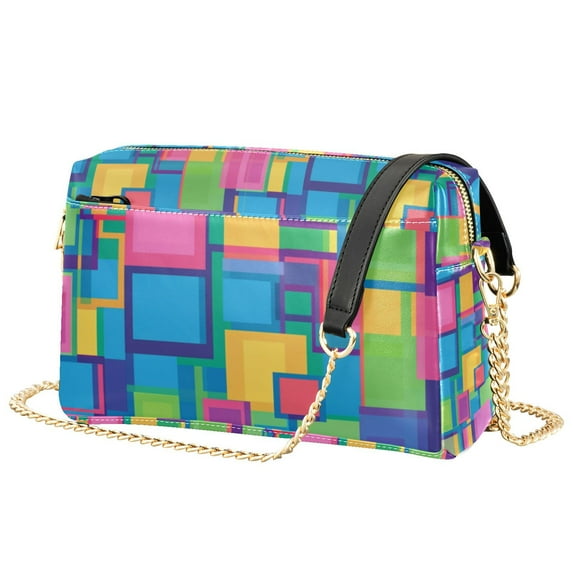 FORMRS Women Crossbody Purse with Chain Strap Vegan Leather Shoulder Handbag, Colorful Geometric Pattern