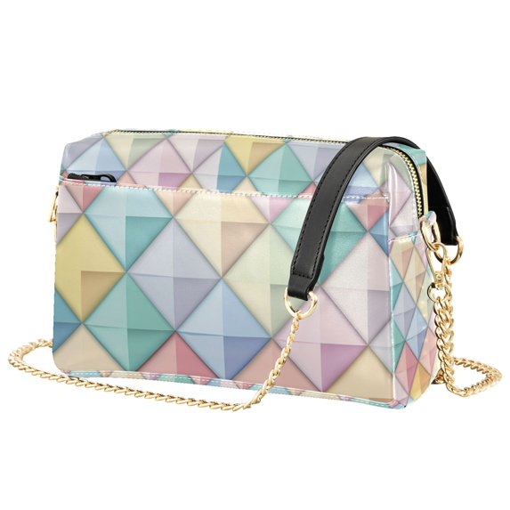 FORMRS Women Crossbody Purse with Chain Strap Vegan Leather Shoulder Handbag, Colorful Geometric
