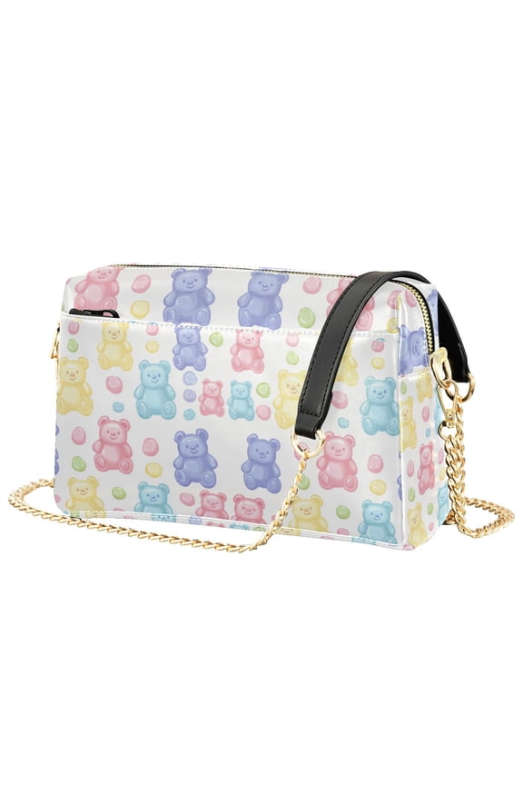 Women Crossbody Purse with Chain Strap Vegan Leather Shoulder Handbag, Colorful Gummy Bears Pattern