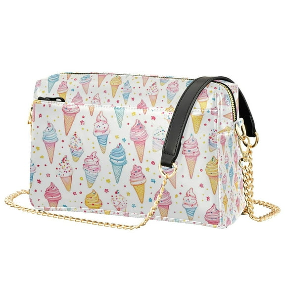 FORMRS Women Crossbody Purse with Chain Strap Vegan Leather Shoulder Handbag, Colorful Ice Cream Pattern