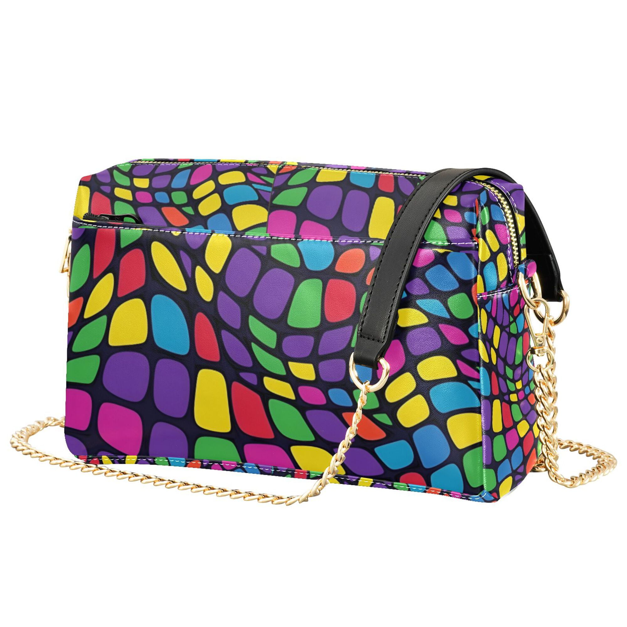 FORMRS Women Crossbody Purse with Chain Strap Vegan Leather Shoulder Handbag, Colorful Psychedelic