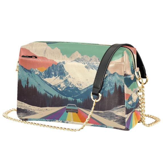 FORMRS Women Crossbody Purse with Chain Strap Vegan Leather Shoulder Handbag, Colorful Road at Night