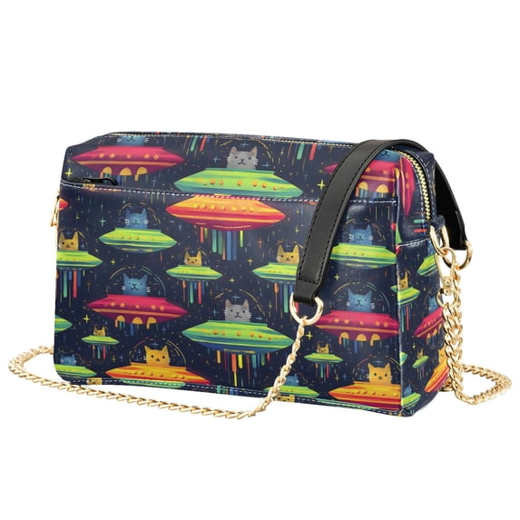 FORMRS Women Crossbody Purse with Chain Strap Vegan Leather Shoulder Handbag, Colorful Space Cat