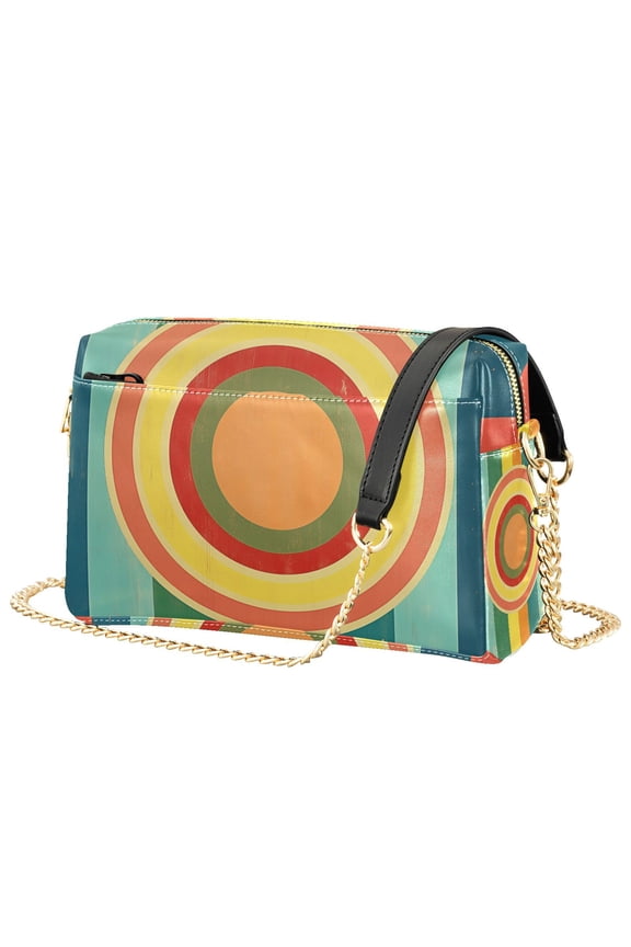 Women Crossbody Purse with Chain Strap Vegan Leather Shoulder Handbag, Colorful Stripes