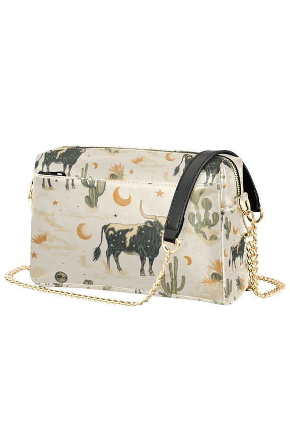 Women Crossbody Purse with Chain Strap Vegan Leather Shoulder Handbag, Cowboy Pattern