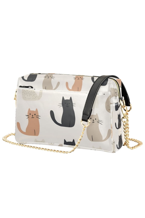 Women Crossbody Purse with Chain Strap Vegan Leather Shoulder Handbag, Cute Cartoon Cats
