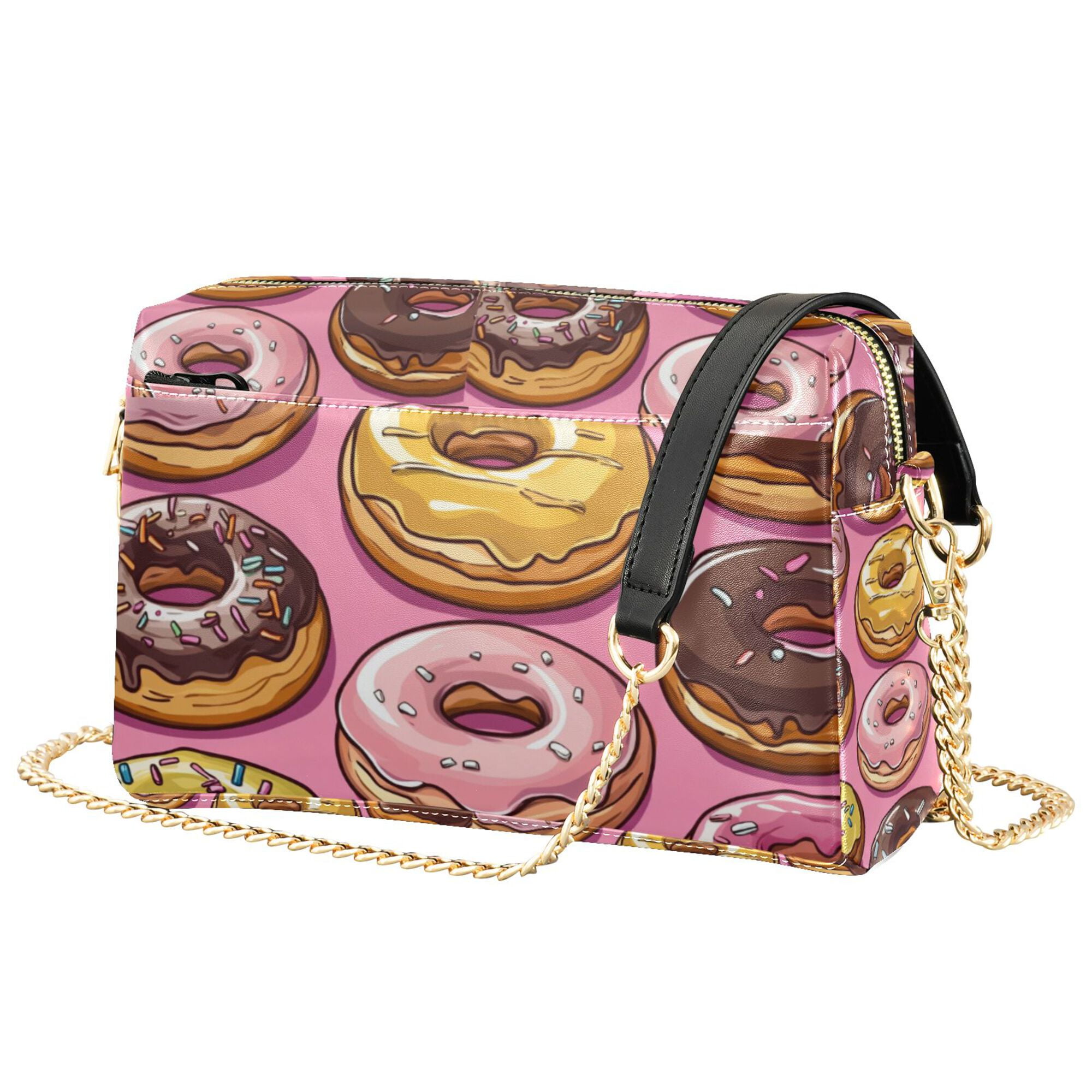 FORMRS Women Crossbody Purse with Chain Strap Vegan Leather Shoulder Handbag, Cute Doughnuts Pattern