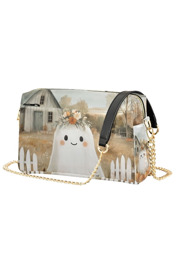 Women Crossbody Purse with Chain Strap Vegan Leather Shoulder Handbag, Cute Halloween Pumpkins
