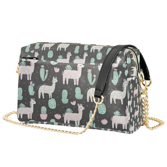FORMRS Women Crossbody Purse with Chain Strap Vegan Leather Shoulder Handbag, Cute Llamas Pattern