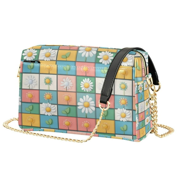 FORMRS Women Crossbody Purse with Chain Strap Vegan Leather Shoulder Handbag, Daisy Mosaic