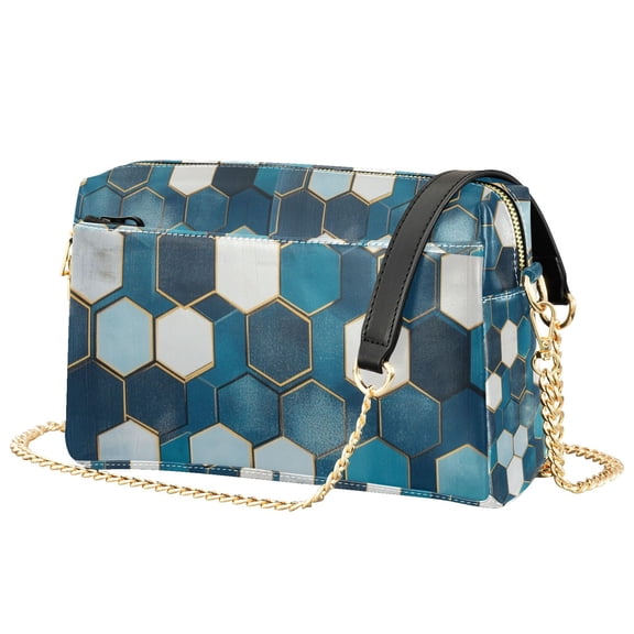 FORMRS Women Crossbody Purse with Chain Strap Vegan Leather Shoulder Handbag, Dark Blue Hexagon Patterns