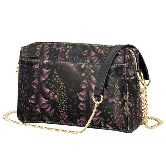 FORMRS Women Crossbody Purse with Chain Strap Vegan Leather Shoulder Handbag, Dark Gothic Floral