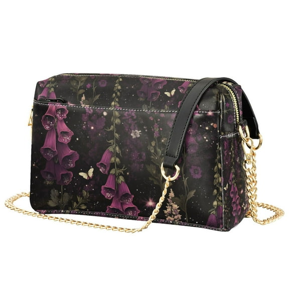 FORMRS Women Crossbody Purse with Chain Strap Vegan Leather Shoulder Handbag, Dark Purple Floral Pattern
