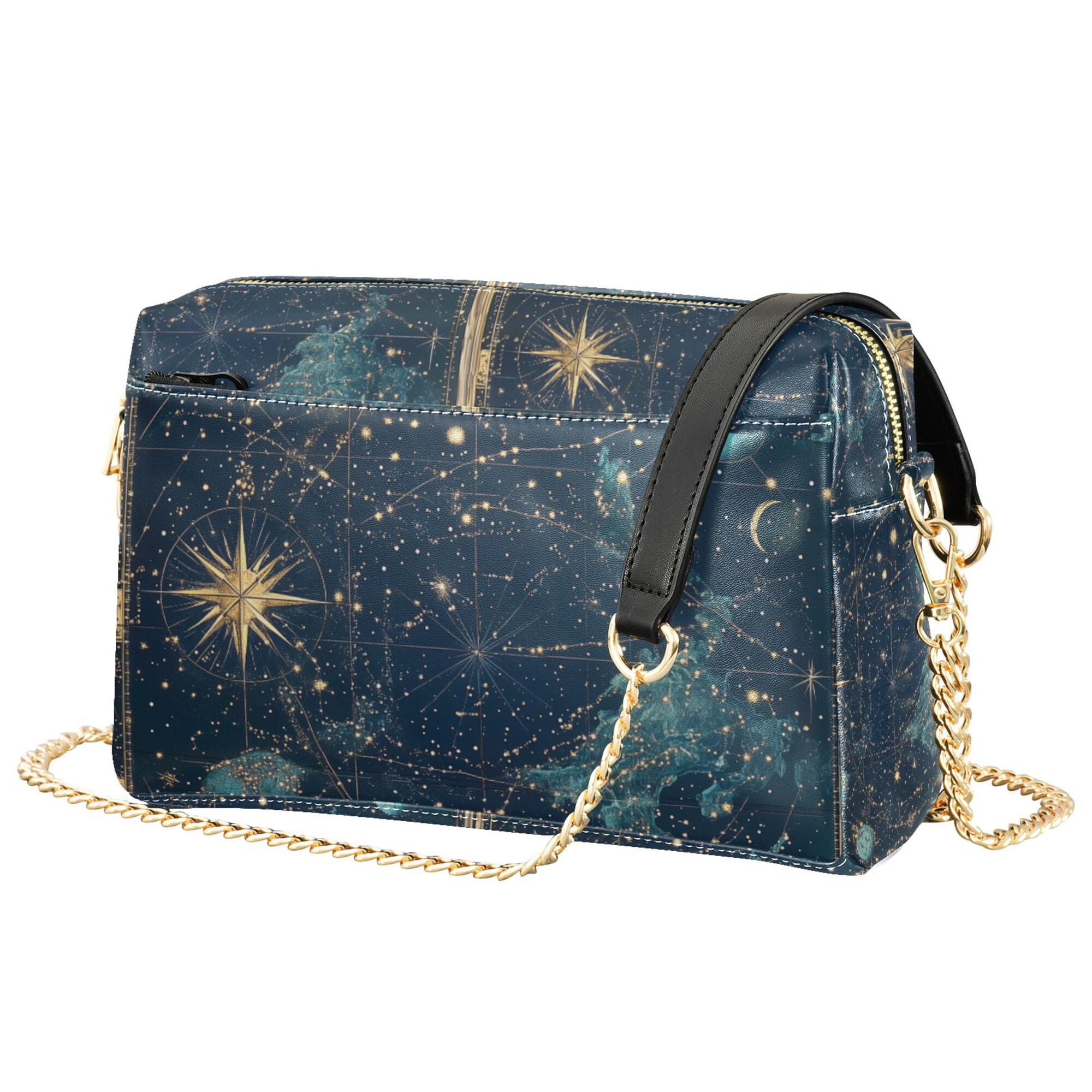 FORMRS Women Crossbody Purse with Chain Strap Vegan Leather Shoulder Handbag, Dark Star Map