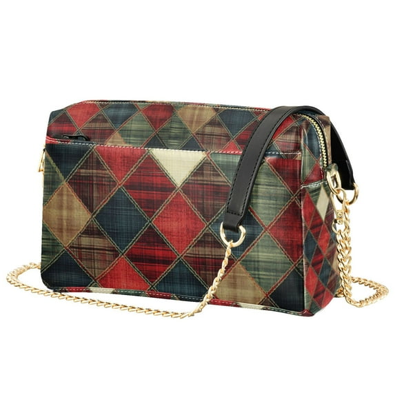FORMRS Women Crossbody Purse with Chain Strap Vegan Leather Shoulder Handbag, Dark Tartan Pattern