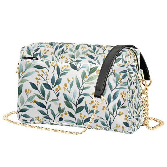 FORMRS Women Crossbody Purse with Chain Strap Vegan Leather Shoulder Handbag, Darker Leafy Pattern