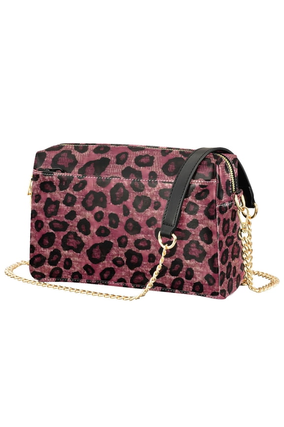 Women Crossbody Purse with Chain Strap Vegan Leather Shoulder Handbag, Deep Red Leopard Pattern