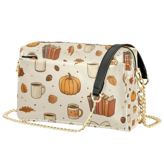 FORMRS Women Crossbody Purse with Chain Strap Vegan Leather Shoulder Handbag, Fall Beige Pumpkin