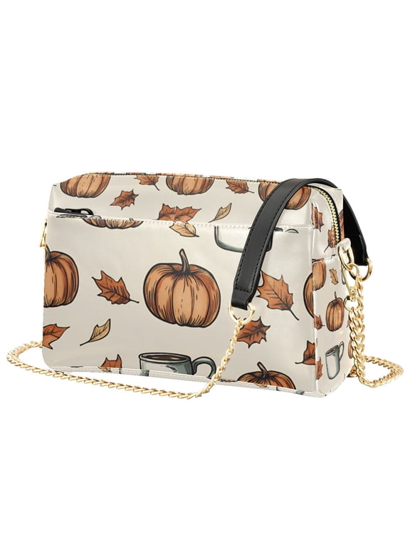 Women Crossbody Purse with Chain Strap Vegan Leather Shoulder Handbag, Fall Leaves