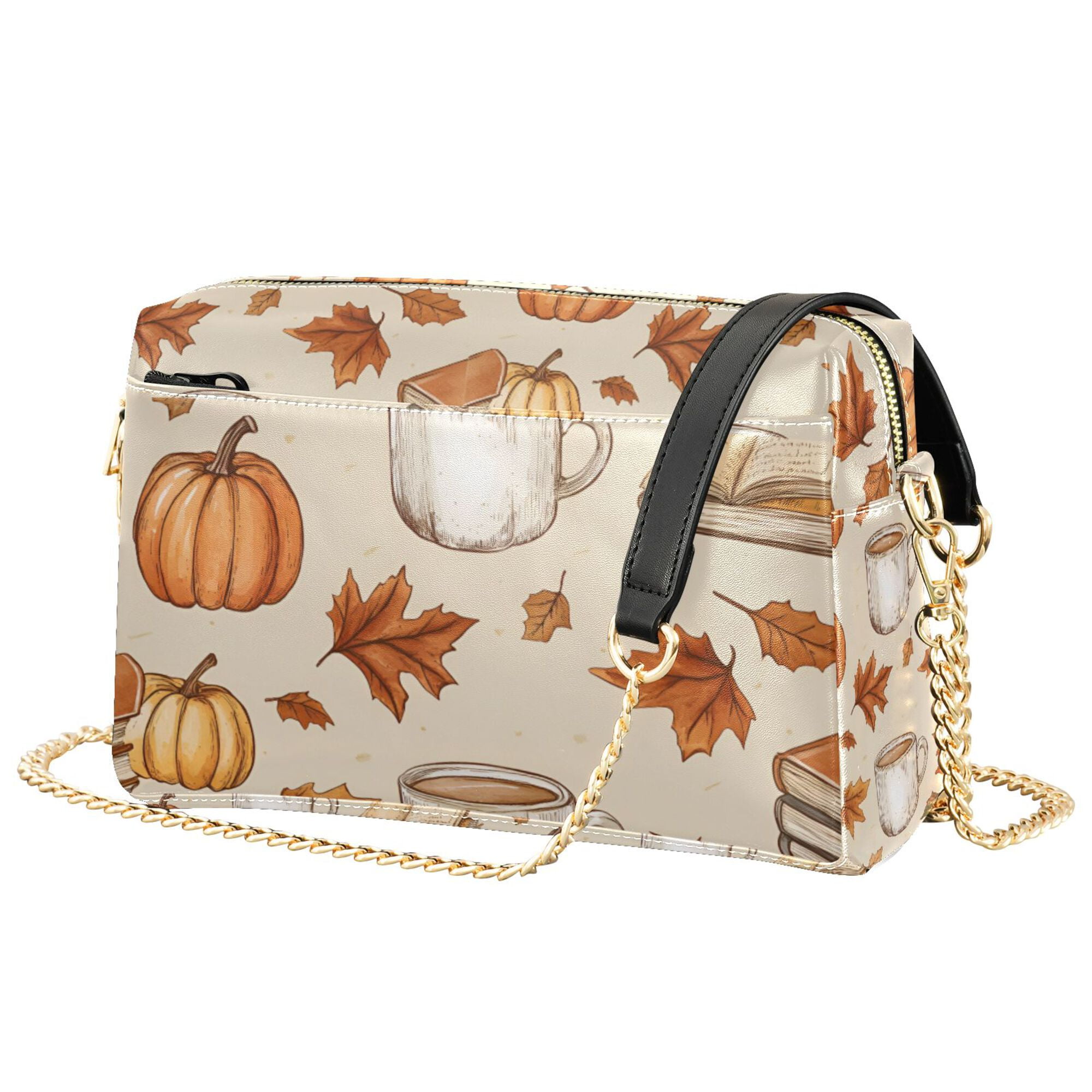 FORMRS Women Crossbody Purse with Chain Strap Vegan Leather Shoulder Handbag, Fall Mug Pattern